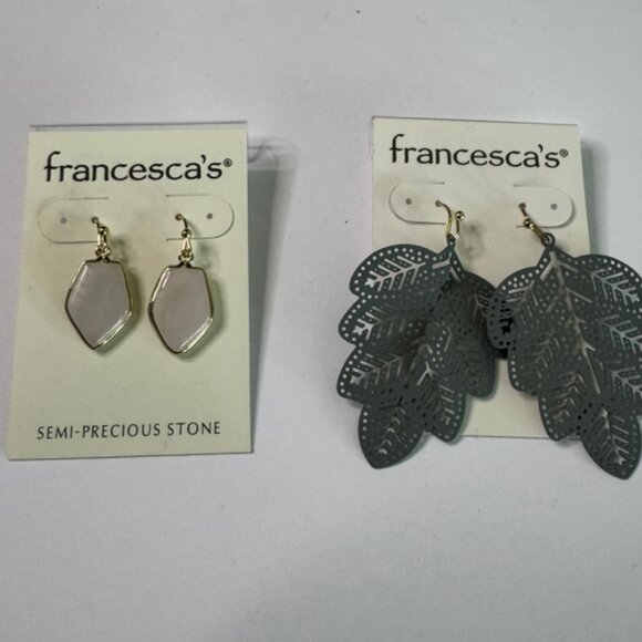 NWT 2 Pair Francesca's Earrings,1 Pr. Semi-precious stone & 1 Pr. Green Leaf - Picture 6 of 7